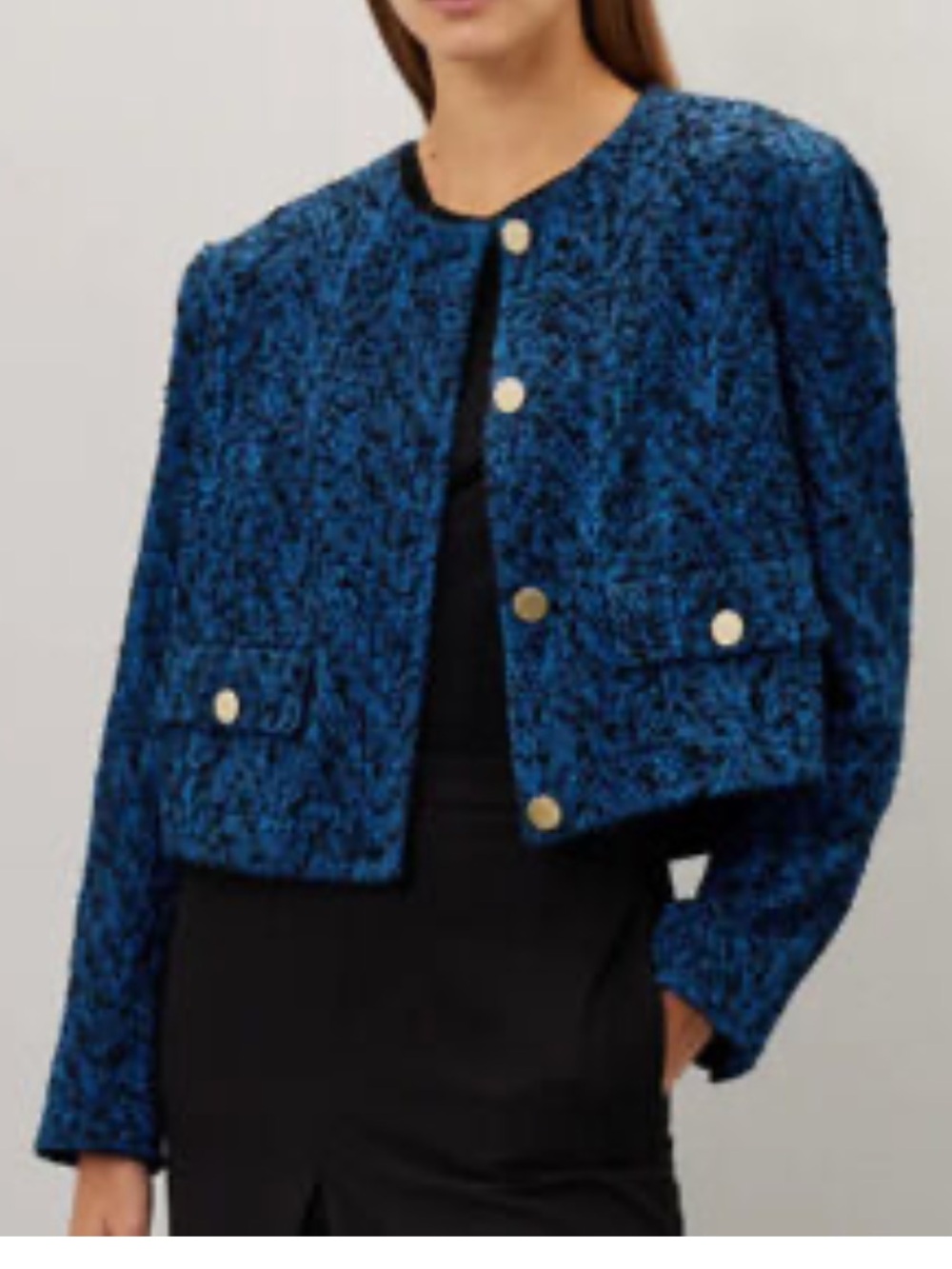 Boss Janoa Blue Tweed Cropped Blazer Jacket US 4